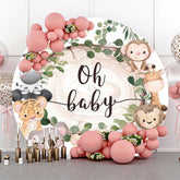 Lofaris Leaves Cute Animals Oh Baby Shower Round Backdrop